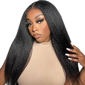 ANMYTH Kinky Straight Lace Front Wigs Human Hair Pre Plucked With Baby Hair 180% Density Yaki Straight 13x4 Transparent HD Glueless Lace Wig Human Hair Wigs For Black Women