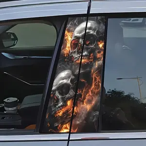 Hardcore Street Style Car Sticker - Flaming Skulls Dark Graphic Car Side Window Personalized Modification Decal