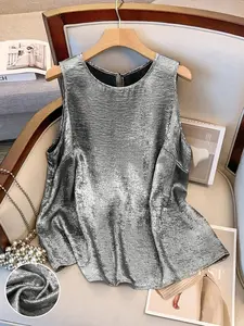Fashion Luxurious Metal Color Plus Size Top, Fitted Hoodie Jumper, Solid Pattern, All Seasons Wear