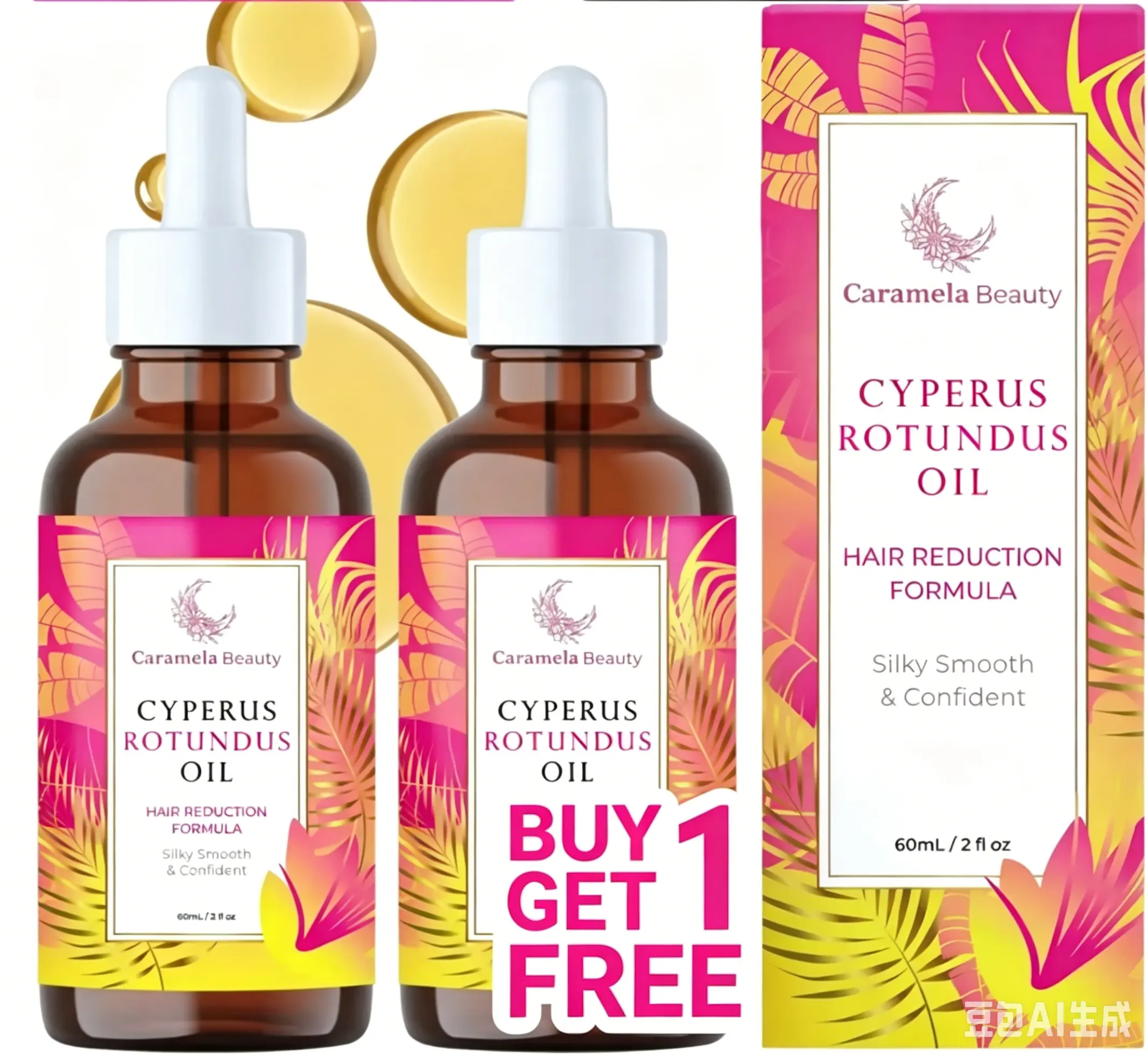 [Buy 1 Get 1 Free] Caramela Beauty Cyperus Rotundus Oil for Natural Permanent Hair Reduction 60ml,Mild and Non-irritating Body Care Wax,Moisturizing & Soothing for Skin Care Depilatory,Unisex Hair Removal Creamoil