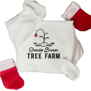 Charlie Brown Inspired Tree Farm Custom Embroidered Sweatshirt- Cotton Polyester Crewneck, Christmas, Peanut Inspired, Christmas Menswear Fitted Sweaters Hoodie Jersey Oversized Long Sleeve Loose Medium