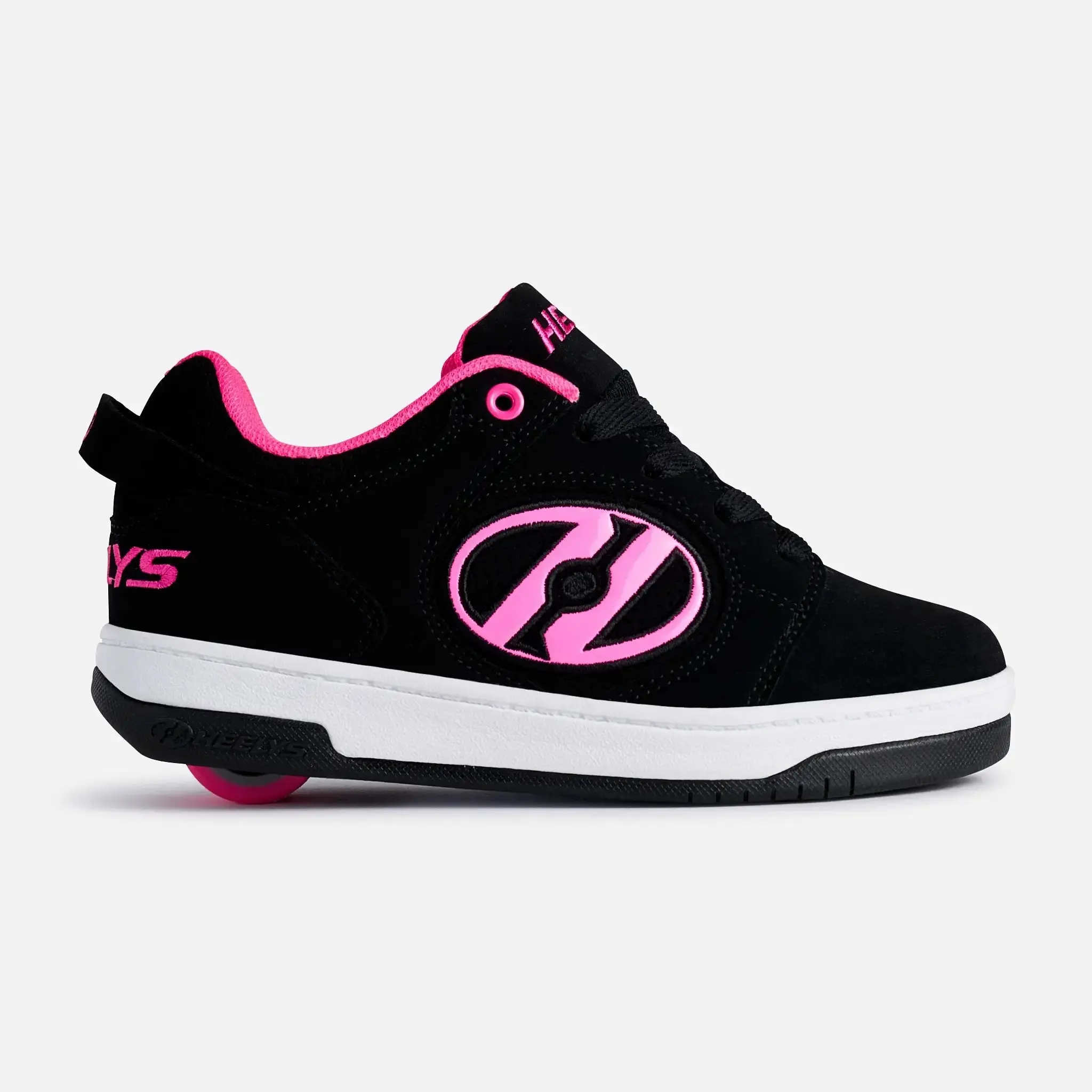Heelys Skate Shoes with Wheels Black and hot pink color in the Voyager style, Sneaker, Trainer, Footwear, Walking Shoes, Athletic, Casual, Skater Style
