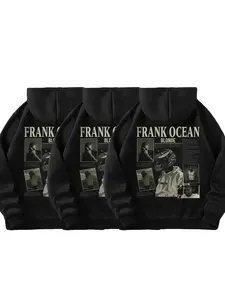 Men's Frank Ocean Letter Print Graphic Casual Print Hoodie, Regular Fit Streetwear Longsleeves Hooded Sweatshirt for Fall & Winter, Men's Hoodies Clothes for Daily Wear