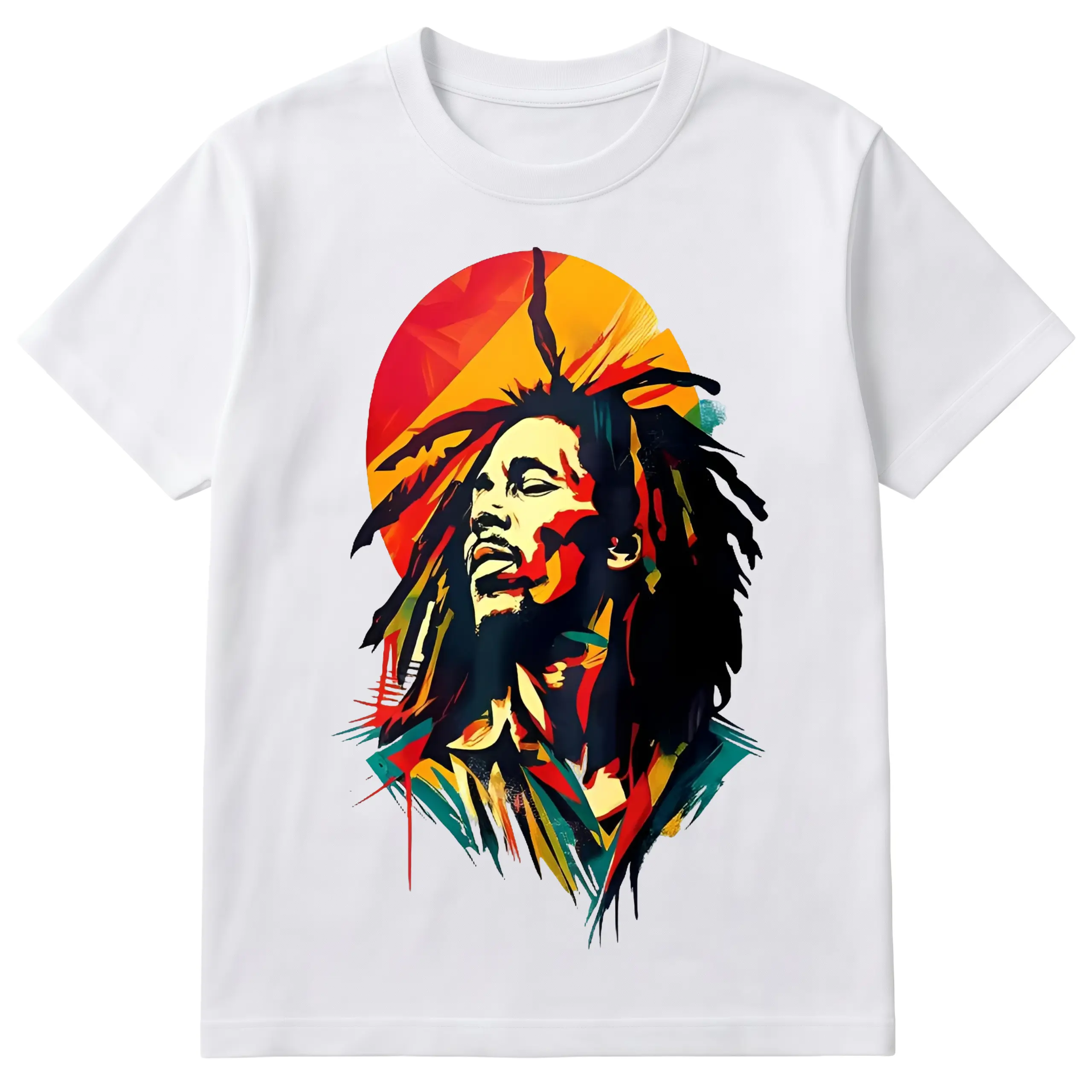 Women's Oversized Loose-Fit Short-Sleeve Crew Neck T-Shirt - Breathable Denim-Inspired Streetwear Top, Reggae Music Legend Graphic, Rasta Vibes, Retro Portrait, High-Quality Print, Lightweight Fabric, Everyday Layering Casual Shirt, Shortsleeve, Round Nec