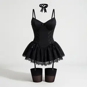 New Lace Trim One-Piece Set Sexy Lingerie Sexy Bodysuit with Stockings