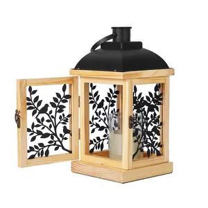 12.6in Wooden Candle Warmer Lamp Indoor, Modern Table Centerpiece, Rustic Pine Wood Farmhouse Decorative Lanterns, Candle Lantern for Gift, Dining Table, Living Room, Mantel, Outdoor