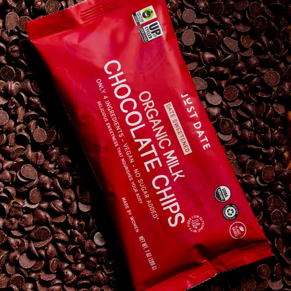 Just Date Organic Milk Chocolate Chips, No Sugar Added, Dairy-Free, Date Sweetened, Only 4 Ingredients: Dates, Cacao, Cocoa Butter & Oats for Baking, Dessert & Snacking