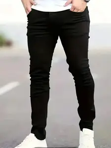 Men's slim-fit black jeans - stretch denim, mid-rise, casual tight-fitting tops for all seasons Pants Streetwear Menswear Natural Stylish Pocket