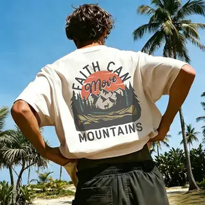 Faith Can Move Mountains Christian Tee | Retro Outdoor Mountain Graphic Tee,Matthew 17:20 Faith Can Move Mountains Tee | Vintage Christian Oversized Shirt,Unisex / men's & women