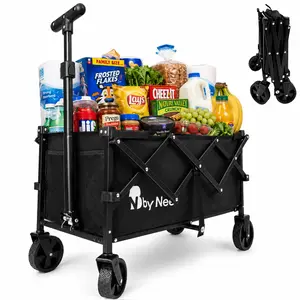 Black All-Terrain Folding Utility Cart - 350Lbs Capacity Portable Mini Shopping Wagon, 150L Collapsible Grocery Wagon for Beach, Camping, Outdoor Hunting Use