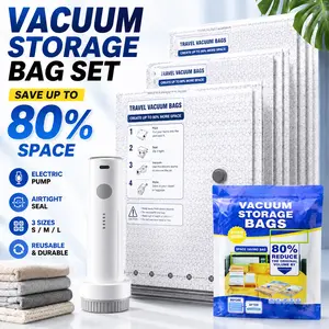 9/15 Pack Travel Vacuum Bags with Electric Pump，3 Different Sizes of Space Saver Bags,Vacuum Storage Bags Suitable for Clothing, Travel Luggage, Blankets, and Down comforters