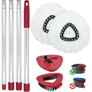 Spin Mop Head Replacement, Base, and Mop Handle For Ocedar EasyWring 1-Tank Spin Mop. 2 Microfiber Mop Refills, 4-Section 30-59in Handle, 1 Spin Mop Replacement Head Base, 1 Scrubber (1-Tank System)