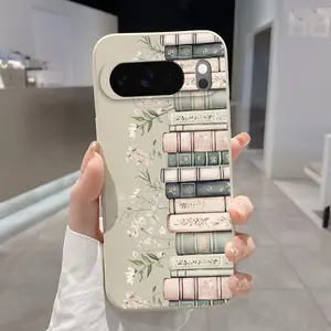 Rounded Edge Phone Case for Google Pixel 10 9 XL 8 7 Pro A  Floral Book Stack Pattern Anti-Scratch Shockproof TPU Bumper Drop-proof Cover Cellphone Protective