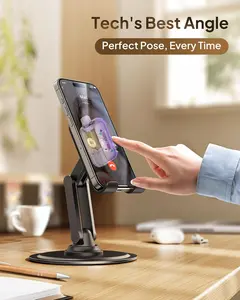 GruEEK Cell Phone Stand Holder Height Angle Adjustable Cell Phone Holder Universal Holder for Leisure Business Office, Home with Anti-Slip Base and Convenient Charging Port Fits All Smart Phones Cellphone Smartphone Stand Mount