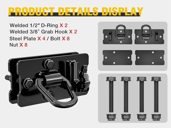 Nilight 2PCS Tractor Bucket Hooks with Tie Down Ring, Grade 70 Grade Forged Steel Bolt-On Grab Hook with Back Plates for Tractor Bucket RV UTV Truck MBS 15000 lbs, Black Nilight 2PCS Tractor Bucket Hooks with Tie Down Ring, Grade 70 Grade Forged Steel Bolt-On Grab Hook with Back Plates for Tractor Bucket RV UTV Truck MBS 15000 lbs, Black