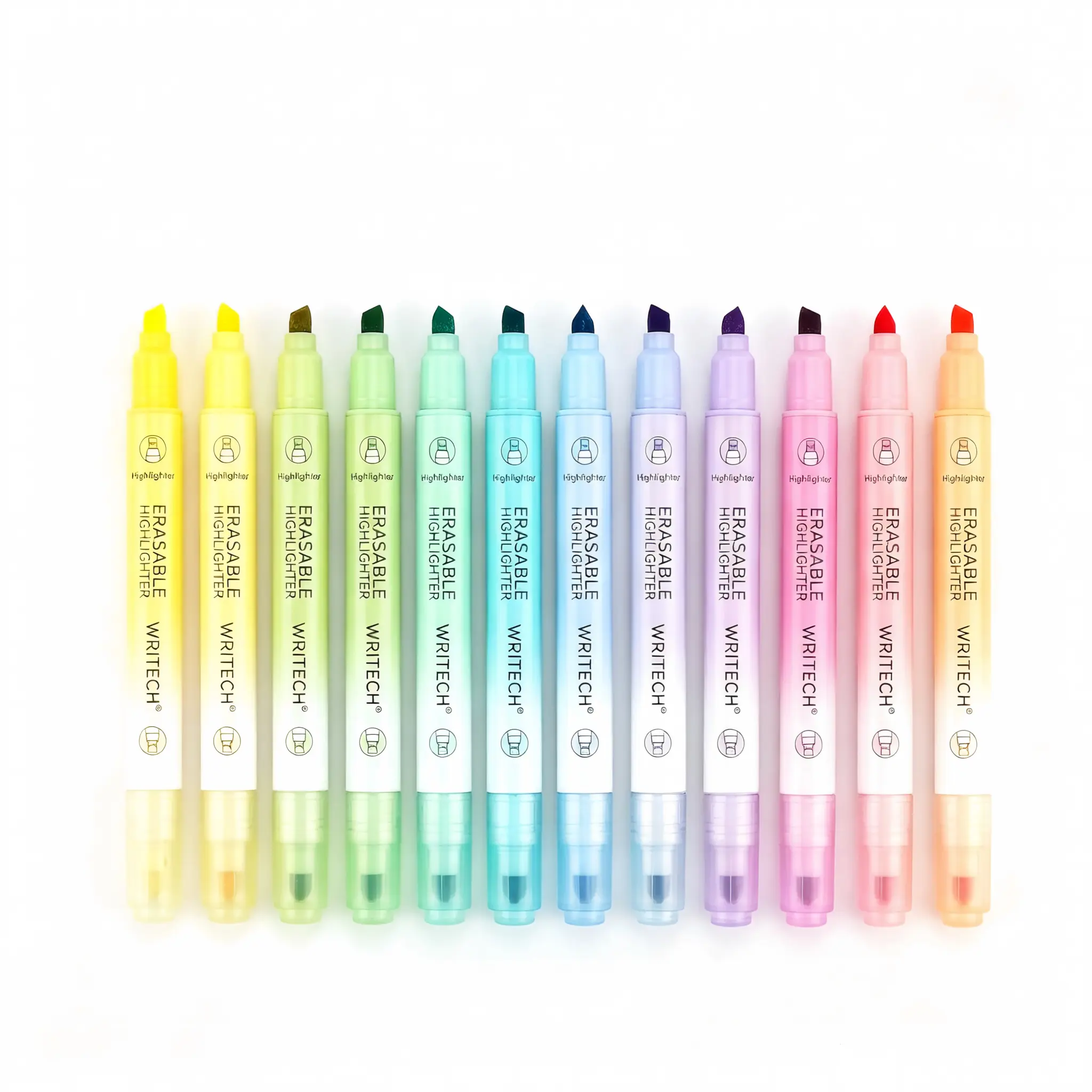 12-Color Erasable Pastel Highlighter Set, Dual-Tip Quick-Dry No-Bleed Mild Markers, Soft Macaron Shades for Students' Study Notes & Office Document Marking