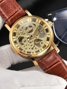 Men's Business Fashion Hollow Out Mechanical Watch, Skeleton Watches, Fashionable Watches, Fashion Round Dial Watch for Party, Daily Decor, Trendy All-match & Exquisite Watch for Birthday Gift with Box