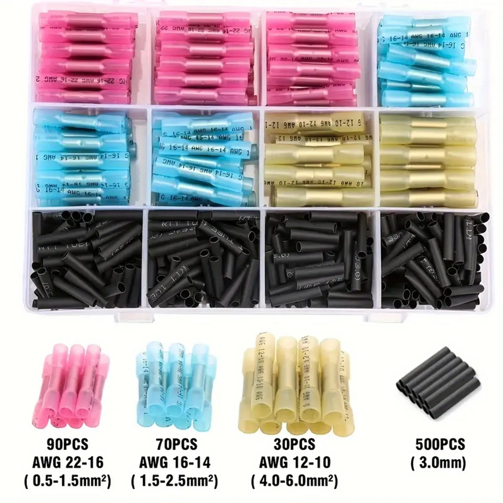 690pcs Heat Shrink Splice Kit – Brass Contact, Heat Shrink Insulation Layer, for Electrical and Electronic Circuits