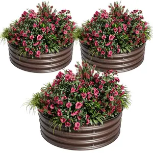 3 Pack Galvanized Metal Raised Garden Bed, Round Planter Box – Rust & Corrosion Resistant, Safe Rubber Edges, Open Bottom for Drainage, Quick Assembly – Perfect for Vegetables, Flowers, Herbs