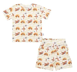 Bamboo Short Sleeve Two-Piece Set Neutral Skies