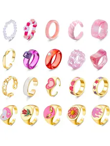 20 Pcs Resin Chunky Rings Set for Women Y2K Rings Knuckle Finger Stackable Joint Rings Colorful Acrylic Cute Trendy Rings Plastic Rings Statement Dome Thick Rings