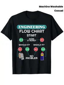 Chemical Engineer Humor Tee - 100% Cotton, Round Neck, Short Sleeve with "Engineering Flow Chart" Print - Casual & Machine Washable - Ideal Gift for Chemical Engineering Students