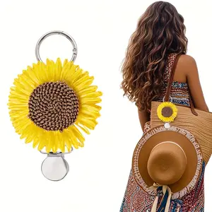 Boho Chic Sunflower Design Hat Clip, 1 Count Durable Non-textile Weave Hat Organizer for Travel, Fashionable Beach Bag Accessory with Floral Design