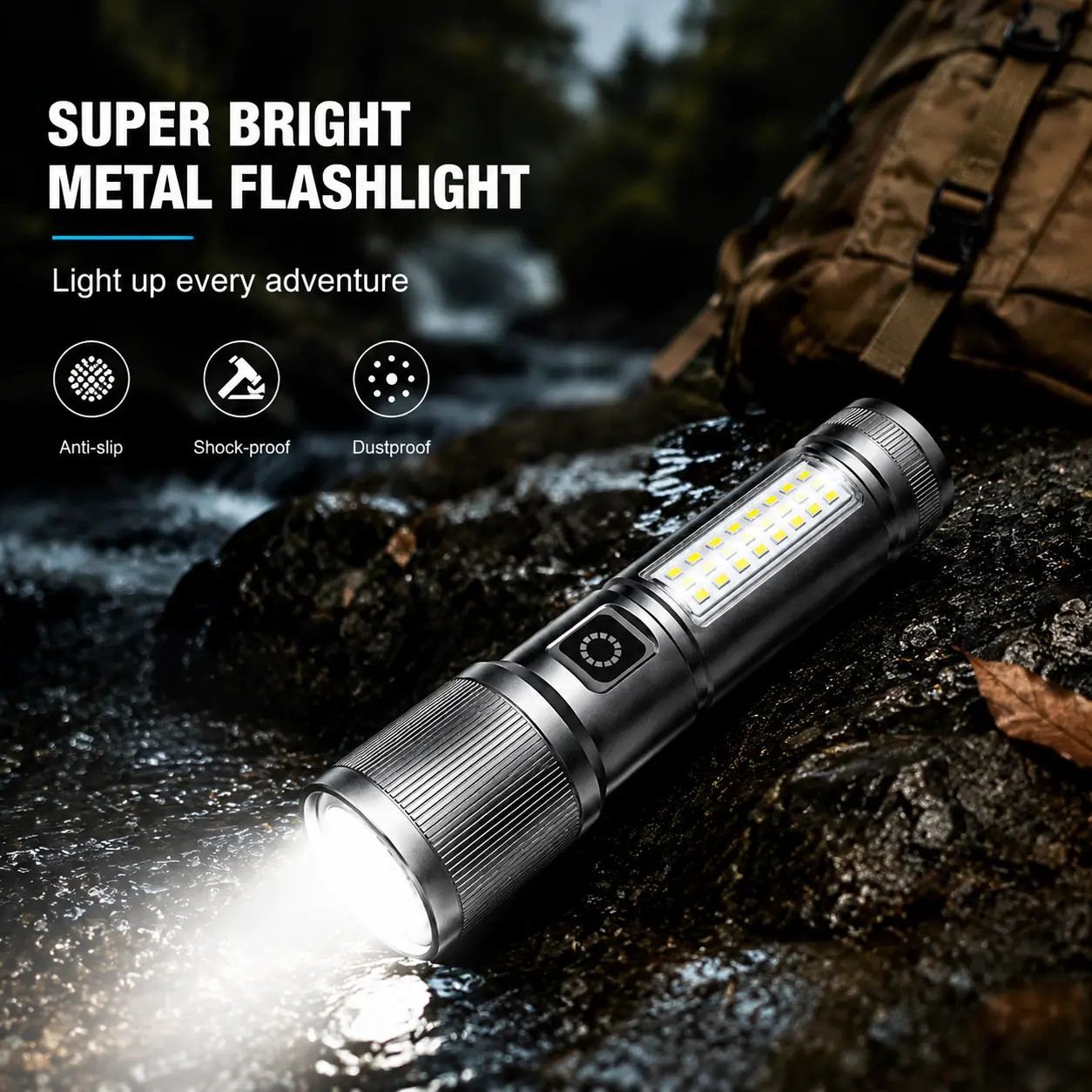 5000 Lumen Ultra Bright LED Flashlight USB-C Fast Rechargeable, 6 Adjustable Lighting Modes & Telescopic Zoom COB Side Work Light, IPX4 Waterproof Handheld Torch for Camping Hiking Emergency, Portable Outdoor Gear Gift for Adventurers
