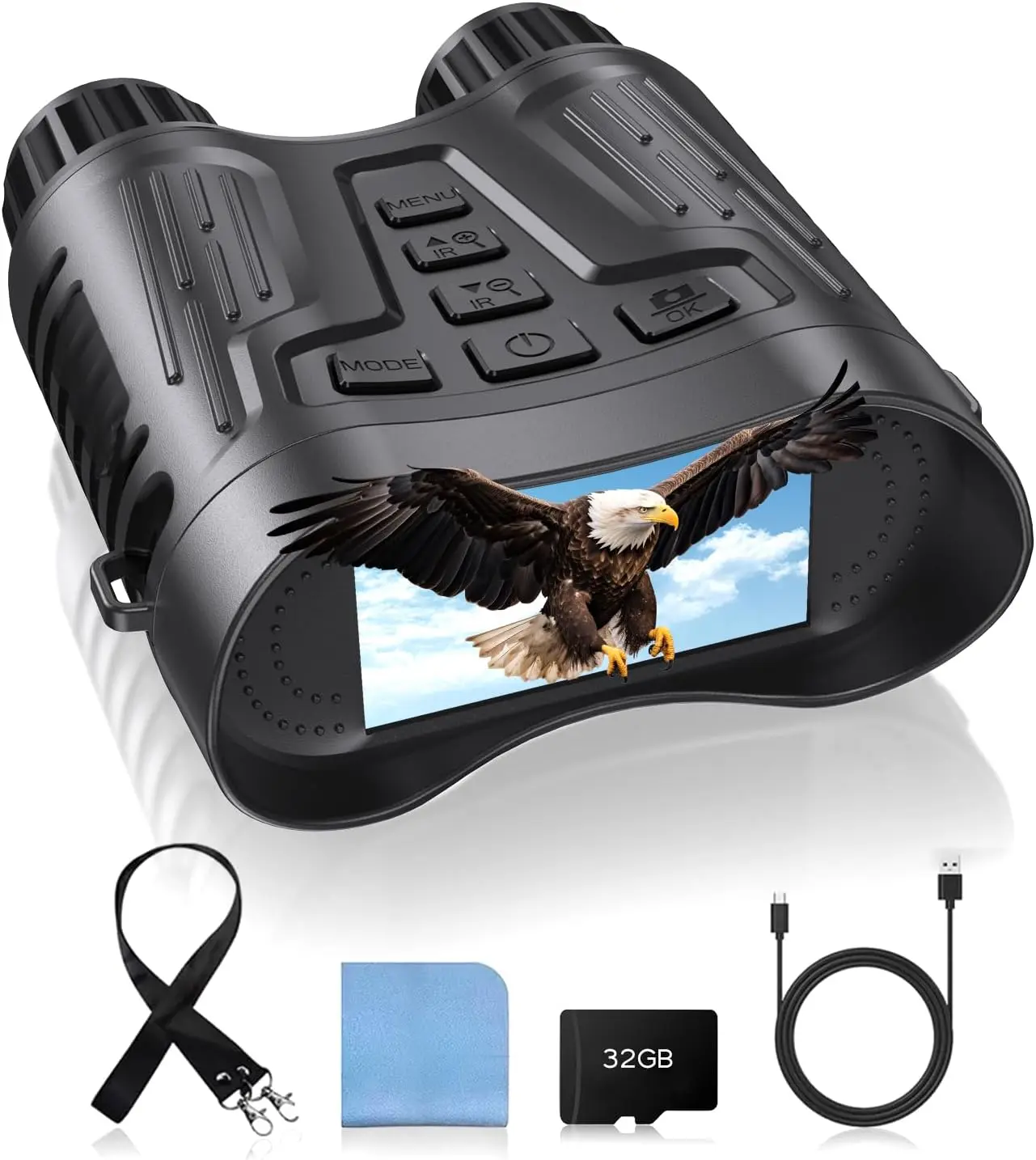 4K Night Vision Binoculars with Video Recording,Gifts for Men | 3.2" HD Display, 8X Zoom, 32GB Card; 1148 ft Night Vision, Birthday Gift Ideas for Men, Camping & Wildlife