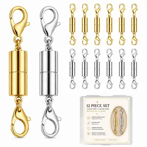 12 Pack Magnetic Necklace Clasps & Closures – Strong Magnet, Gold & Silver Plated, Stainless Steel Jewelry Extenders for Necklaces & Charms