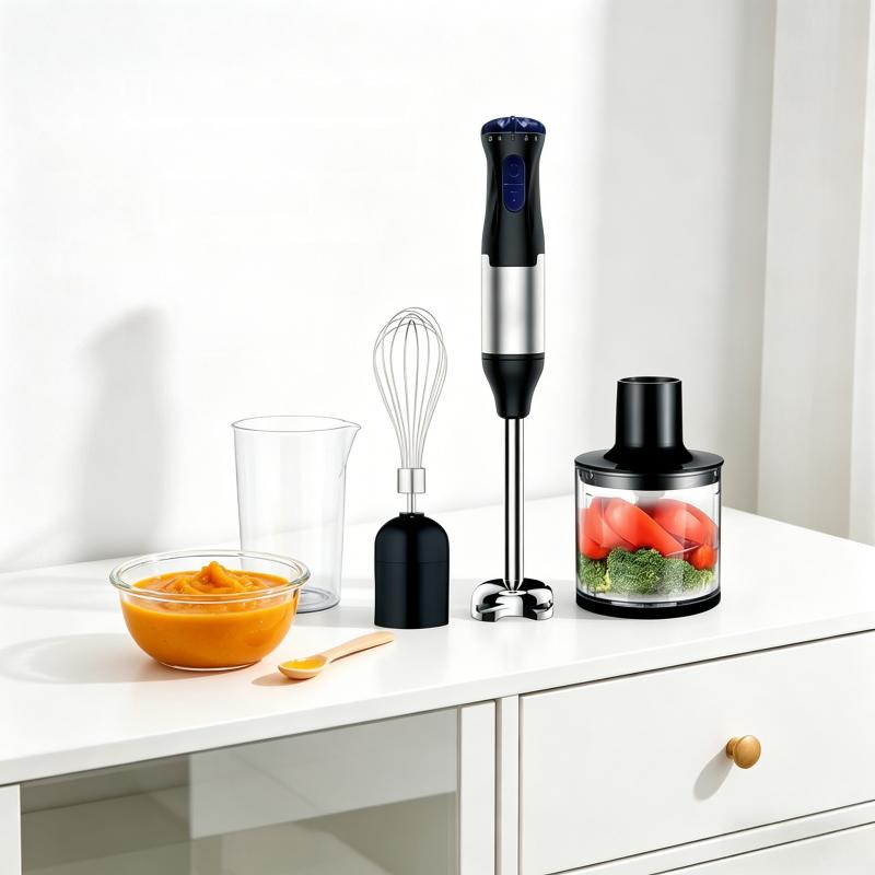 Electric immersion handheld mixer, portable stick mixer with 5 mixing speeds, and a meat grinder with stainless steel blades, suitable for meat, vegetables, fruits, and baby food
