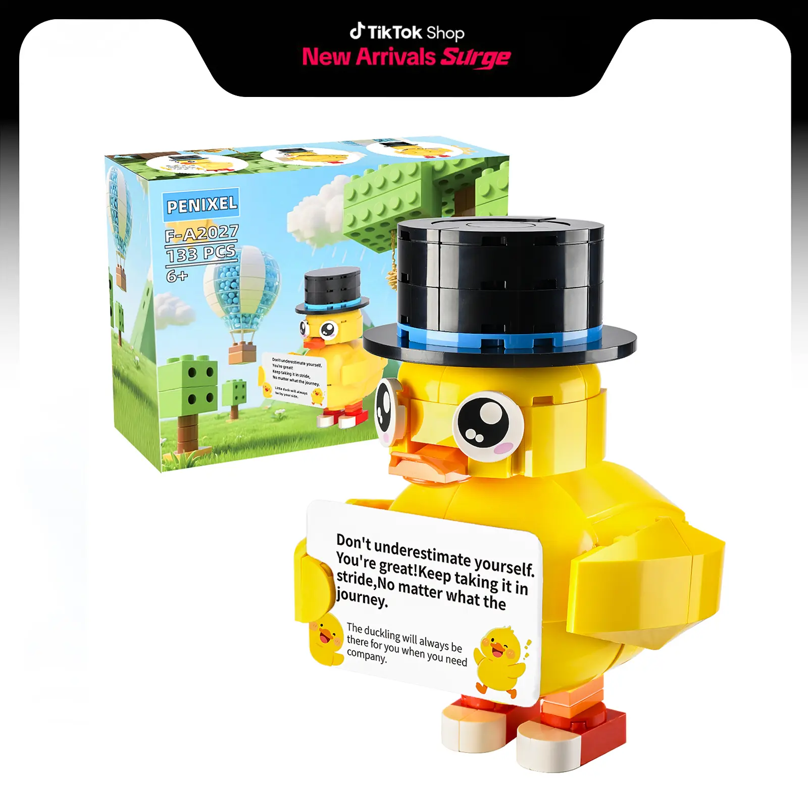 Encouraging Duck Construction Block Figure Toy - Desktop Decoration for Home - Inspirational Gift for Kids, Special Occasions, Block Figures