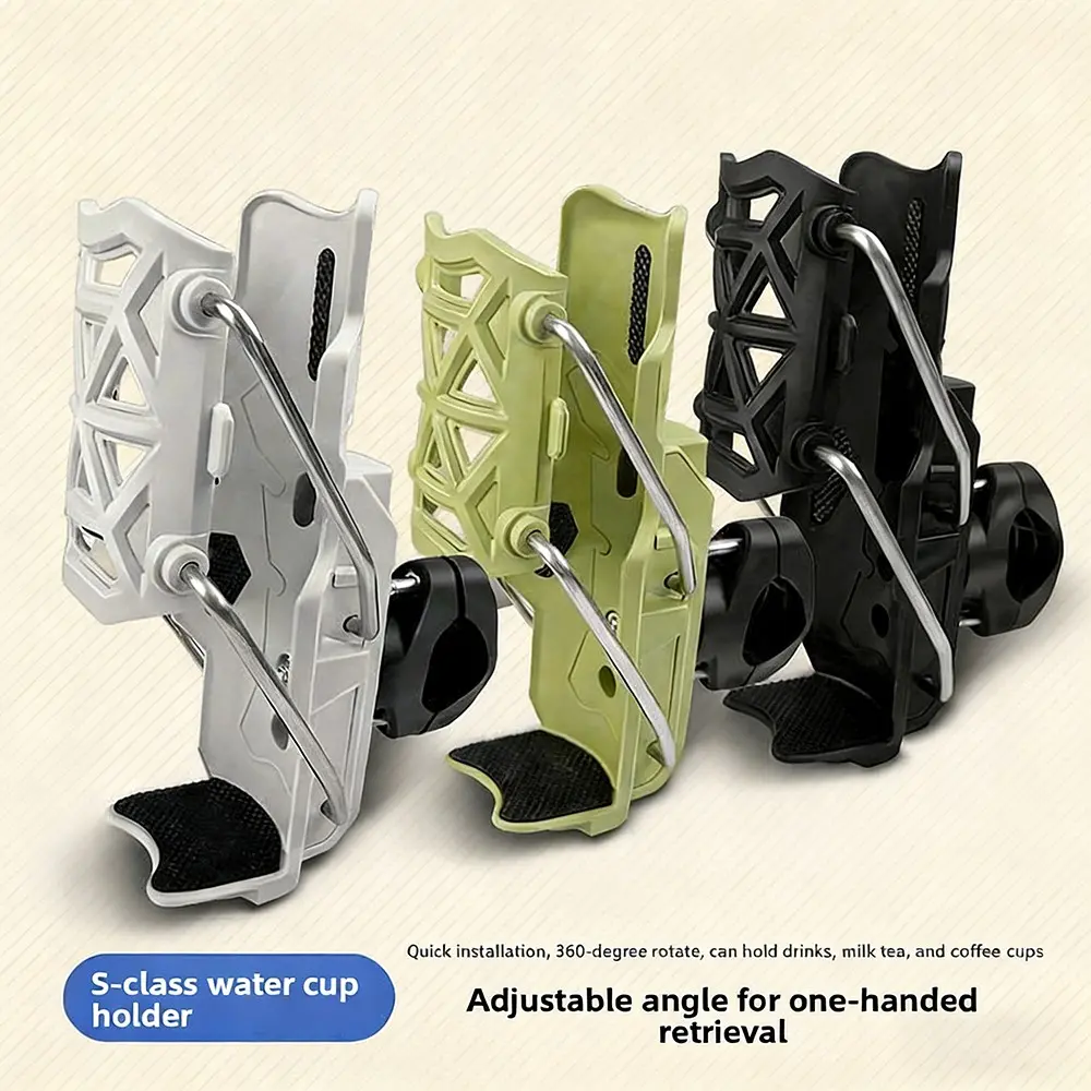 Universal No-Drill Rotating Cup Holder, Self-Adaptive Guardrail Water Bottle Rack for Motorcycles, Electric Scooters, Pedal Cars