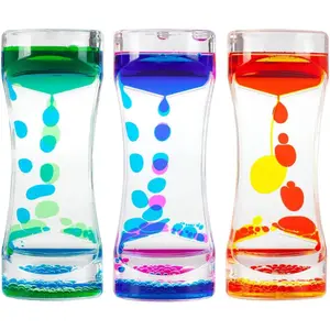 F-SO53 Liquid Motion Bubbler Timer Colorful Oil Hourglass Liquid Sensory Toys Activity Fidget Toy Calm Stress Relief Desk Toys Desk Decor for Adults and Teenager Fidget Water Timers 3 Pack Relaxation Stick Relaxation Stick Solution