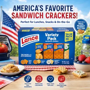 Lance Sandwich Cracker Snack Variety Pack - 3 Flavors, 20 Individually Wrapped Packs, 6 Sandwiches Each