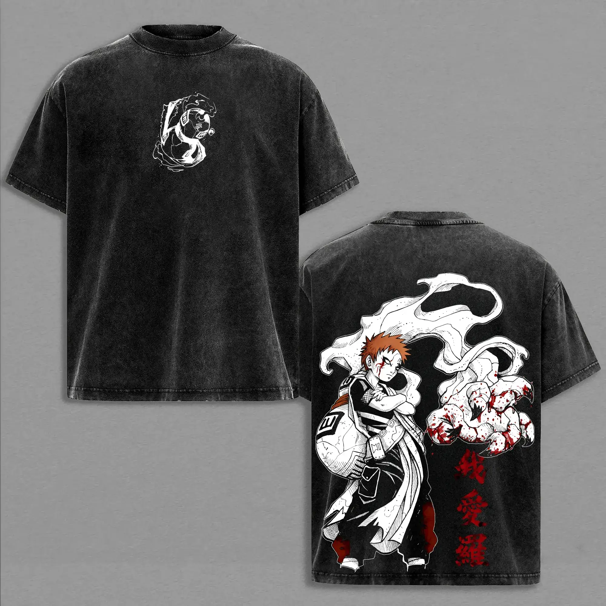 Gaara Naruto Retro Washed Heavyweight Cotton T-Shirt. Double Printed High-Res Graphic Vintage Oversized Tee. Unisex Y2K Anime Streetwear. The Ultimate Father's Day Gift & Casual Top for Manga Fans.