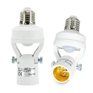 NUNET 2pcs PIR Sensor Light Socket - Angled Screw-in Adapter with Auto On/Off for E26/E27, Add Motion Sensor to existing Light, Suitable for Porch Garage Basement