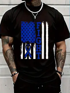 100% Cotton Fight Flag - Colon Cancer Shirt For Colon Cancer Fighter T-Shirt Women's Men's Graphic Tee Crew Neck summer vacation Tops