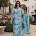 Women's Elegant Geometric Print Two-Piece Set, Beach Sun Protection Long Robe & Scarf for All Seasons, Fashion Accessory, Beach Cover-Ups, Swimsuit Coverups, Beachwear Coverups
