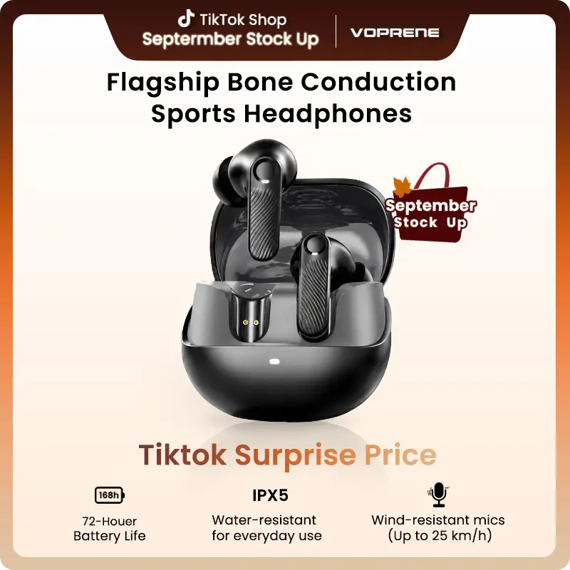 Voprene V73 HiFi Deep Bass Wireless Earbuds - Active Noise Cancellation, 140H Playtime, ENC Distinct Calls, Bluetooth 5.4, 10-Min Quick Charge, USB Connection, Automatic Pairing, Gym & Game Use