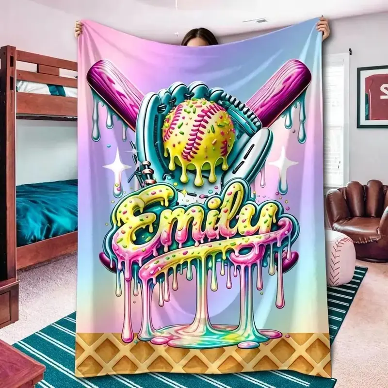 Personalized Custom Name Throw Blanket, Softball Drip Design, Fastpitch Softballer Gift, Comfortable Baseball-Themed Blanket, Throw Blankets,summervibes