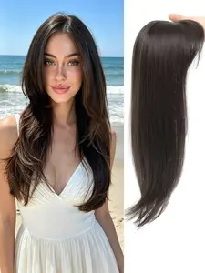 🔥Transform Thinning Hair! Dark Brown Highlight Clip-In Hair Topper with Bangs, Premium Kanekalon Synthetic, Natural Volume & Realistic Style