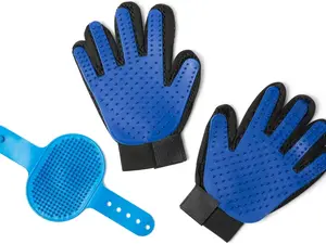 HappiTails Pet Grooming Glove & Dog Bath Brush Set – Deshedding Gloves for Cats & Dogs + Silicone Scrubber – Grooming Mitts for Bath, Shedding & Massage