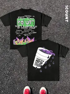 Graphic Print Round Neck Fitted T-Shirt for Men, Casual Short Sleeve Design, Comfortable Durable Knitted Fabric for Everyday Wear