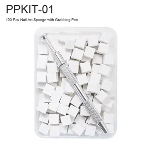 YOKEFELLOW Nail Art Sponge Kits with Grabbing Pen 100pcs Reusable Mini Ombre Sponges with Gripper Pen for Gradient Nail Art Professional Salon Quality Tools for Beginners & Nail Techs