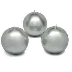 212 MAIN Unscented Metallic Silver Solid Sphere Candles - 3 in. Metallic Wax, 6-Piece Box, Long Burn, Camping & Hiking Lights, White Room Decoration Ornaments