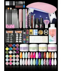 DIY Art Nails Kit Acrylic Nail Set for Beginners with Drill UV Light 16 Colors Glitter Powder Brush Set Complete Manicure Tools