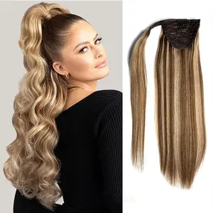 Royaomis 12in Fake Ponytail Extension Human Hair Pony Tails Hair Extensions for Women Wrap Ponytail Human Hair for Daily Party Use (12-#P18/24)