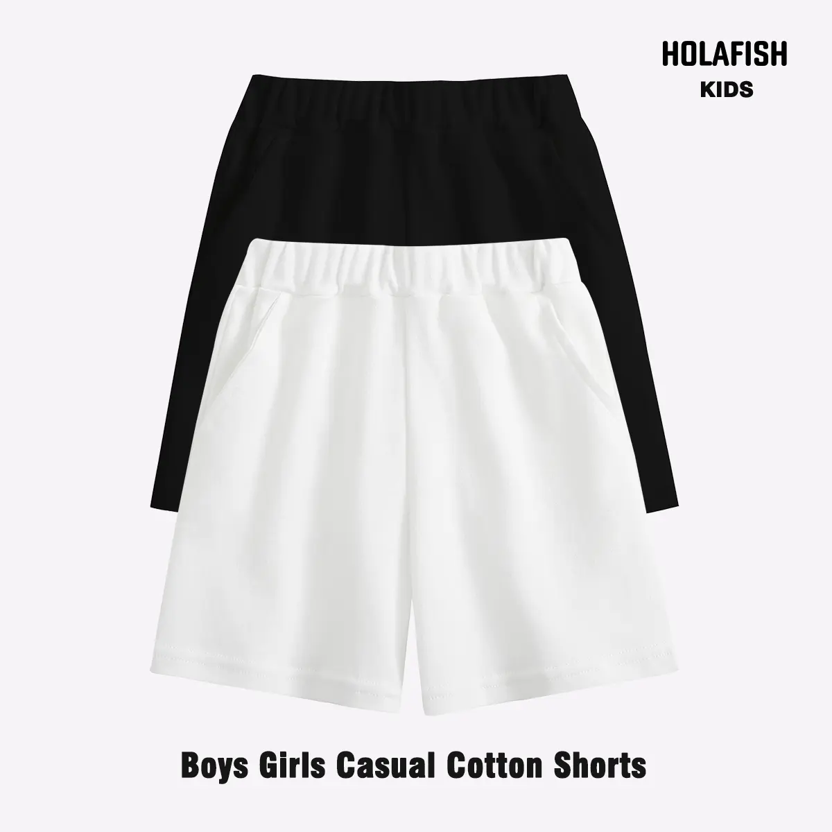 Holafish Girls' 3-Pack Preppy Cotton Shorts, Mid Waist Relaxed Fit with Pockets, Breathable Athletic Style for Toddlers 1-8 Years, Elastic Waist Shorts, Side Pockets, Outdoor Play, Casual Shorts