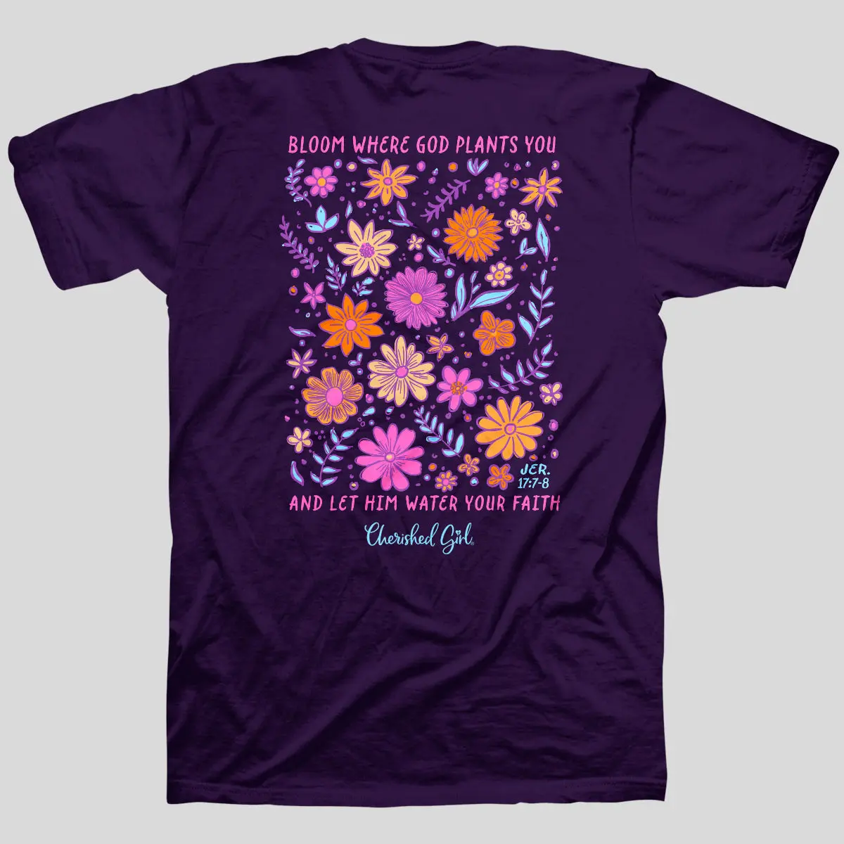 Women's Cotton T-Shirt with Colorful Floral Graphic, Casual Short Sleeve Everyday Top with Inspirational Back Print, Tops, Shortsleeve, Tshirt, Colorful Style, Round Neck